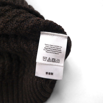 Eddie Bauer ヘンリーネック リブニット セーター L ブラウン ローゲージ コットン