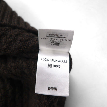 Eddie Bauer ヘンリーネック リブニット セーター L ブラウン ローゲージ コットン