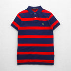 POLO RALPH LAUREN Striped Polo Shirt S Navy Red Pique CUSTOM FIT Small Pony Embroidery