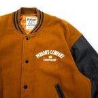 PERSON'S 90s Leather Sleeve Stadium Jacket L Brown Wool Cowhide Quilted Liner Logo Embroidery