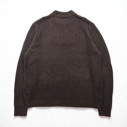 Eddie Bauer ヘンリーネック リブニット セーター L ブラウン ローゲージ コットン