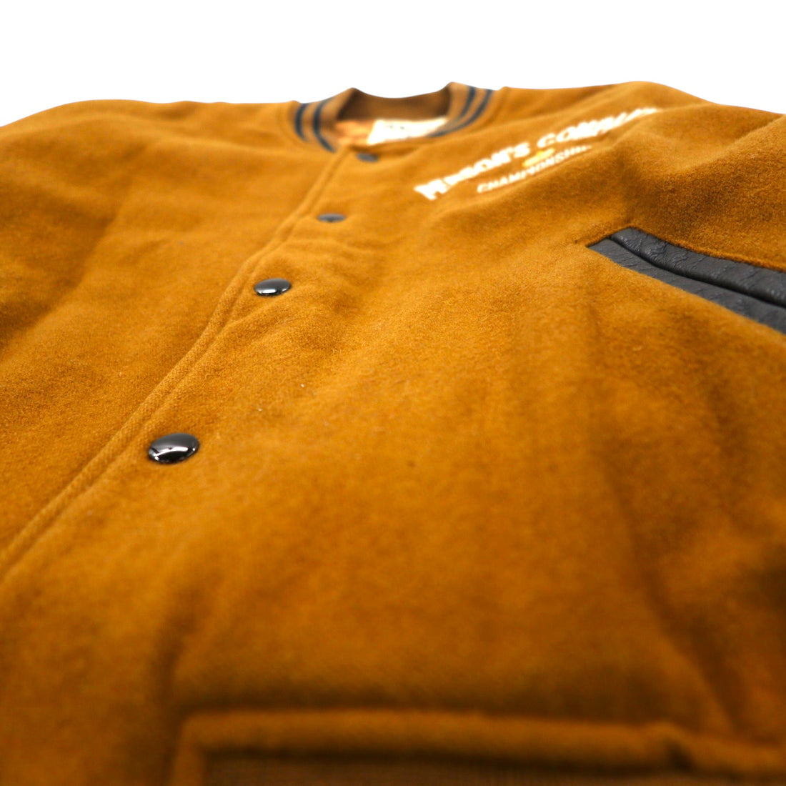 PERSON'S 90s Leather Sleeve Stadium Jacket L Brown Wool Cowhide Quilted Liner Logo Embroidery