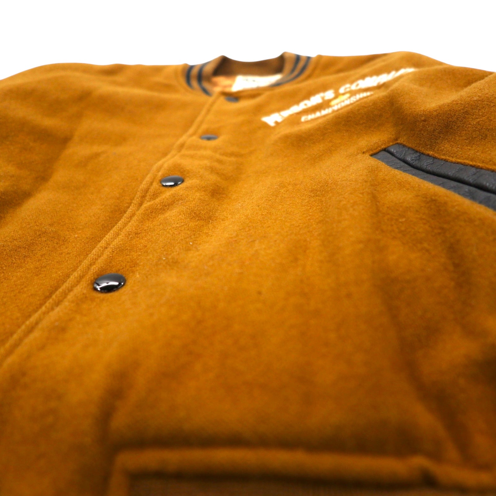 PERSON'S 90s Leather Sleeve Stadium Jacket L Brown Wool Cowhide Quilted Liner Logo Embroidery