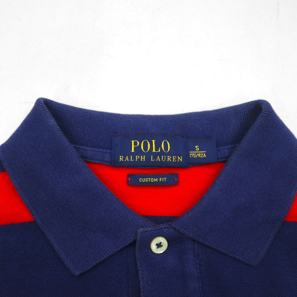 POLO RALPH LAUREN Striped Polo Shirt S Navy Red Pique CUSTOM FIT Small Pony Embroidery