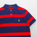 POLO RALPH LAUREN Striped Polo Shirt S Navy Red Pique CUSTOM FIT Small Pony Embroidery