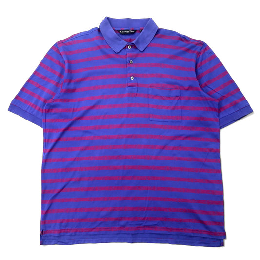 日本然リトテ-古着オンライン-Christian Dior SPORTS ポロシャツ LL ブルー ボーダー コットン-Christian Dior SPORTS Polo Shirt LL Blue Striped Cotton