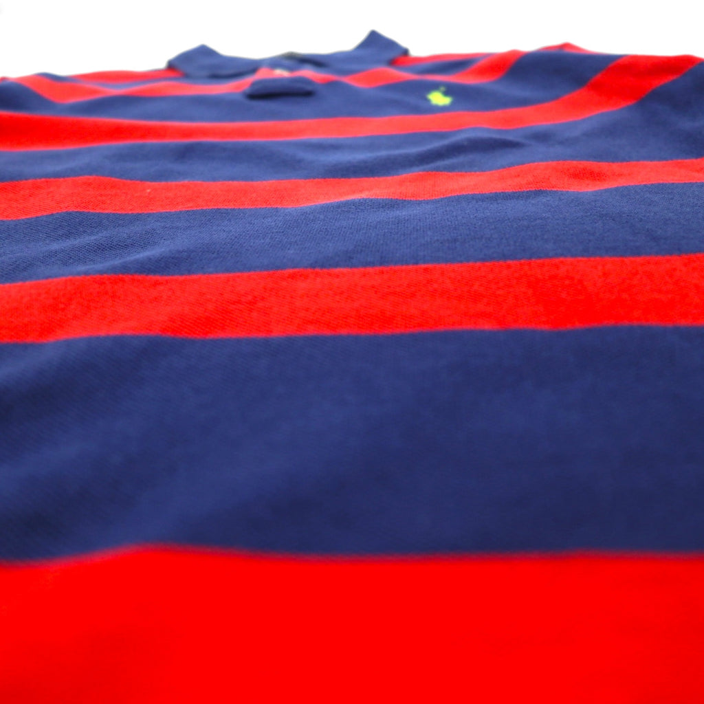 POLO RALPH LAUREN Striped Polo Shirt S Navy Red Pique CUSTOM FIT Small Pony Embroidery