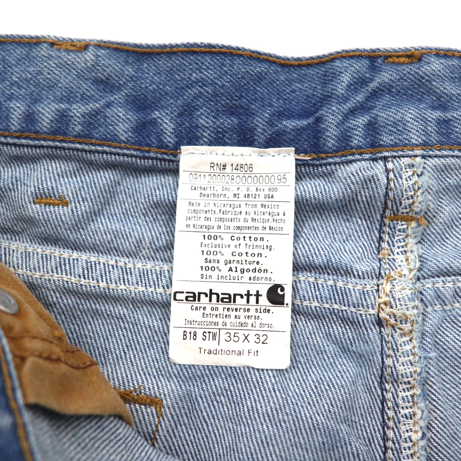 carhartt テーパード デニムパンツ L インディゴ ブルー TRADITIONAL FIT B18 STW ニカラグア製