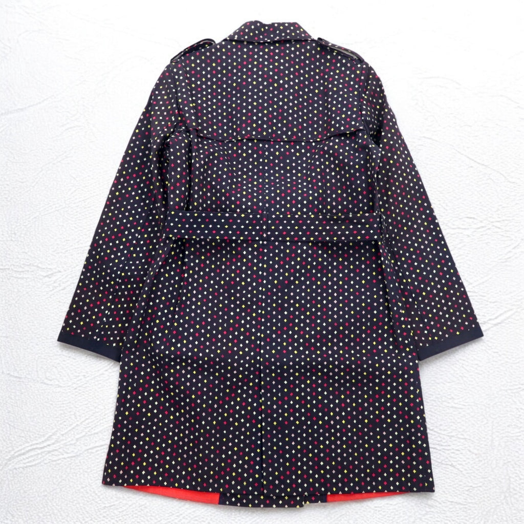 Paul Smith BLACK Rubberized Trench Coat L Navy All-over Dot Pattern Double Breasted Belted Waterproof