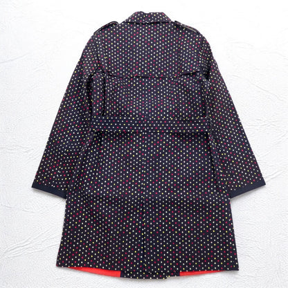 Paul Smith BLACK Rubberized Trench Coat L Navy All-over Dot Pattern Double Breasted Belted Waterproof