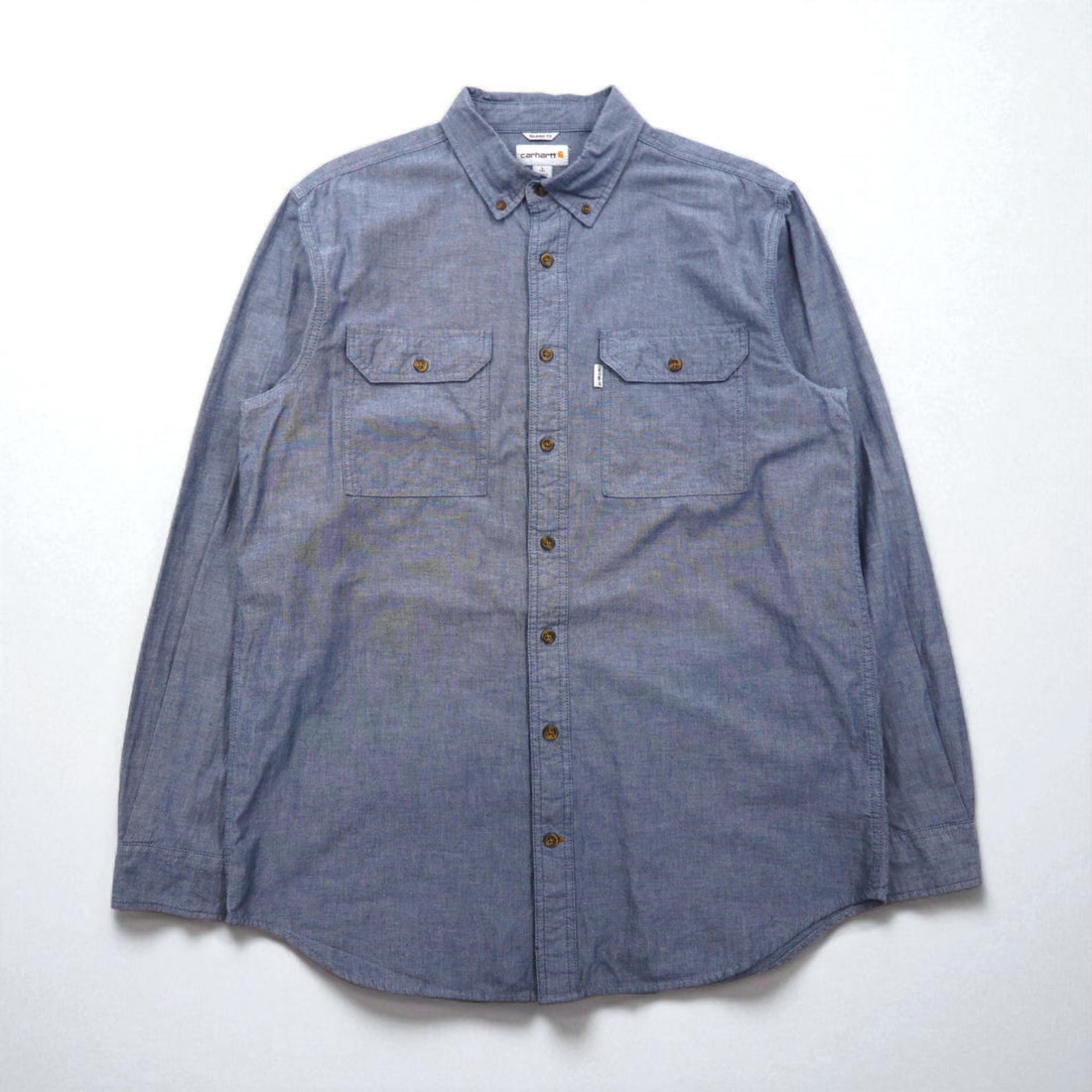 carhartt ボタンダウン シャンブレー ワークシャツ L ブルー FORT L/S CHAMBRAY SHIRT ダブル ポケット S202 RELAXED FIT
