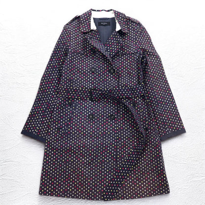 Paul Smith BLACK Rubberized Trench Coat L Navy All-over Dot Pattern Double Breasted Belted Waterproof