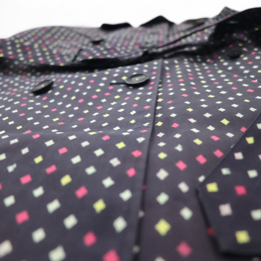 Paul Smith BLACK ゴム引き トレンチコート L ネイビー 総柄 ドット ダブルブレスト ベルト付き 防水