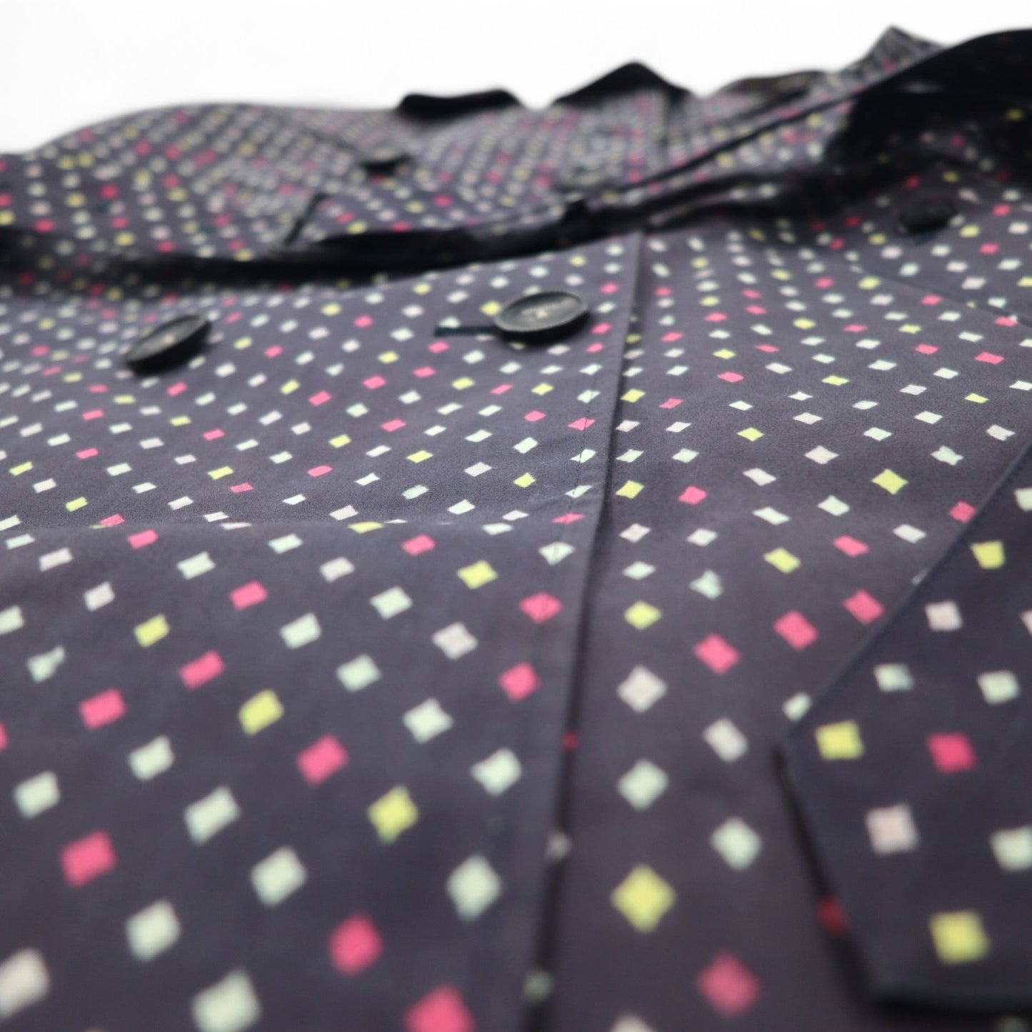 Paul Smith BLACK Rubberized Trench Coat L Navy All-over Dot Pattern Double Breasted Belted Waterproof