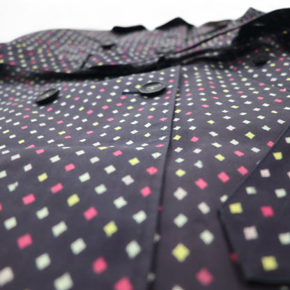 Paul Smith BLACK Rubberized Trench Coat L Navy All-over Dot Pattern Double Breasted Belted Waterproof