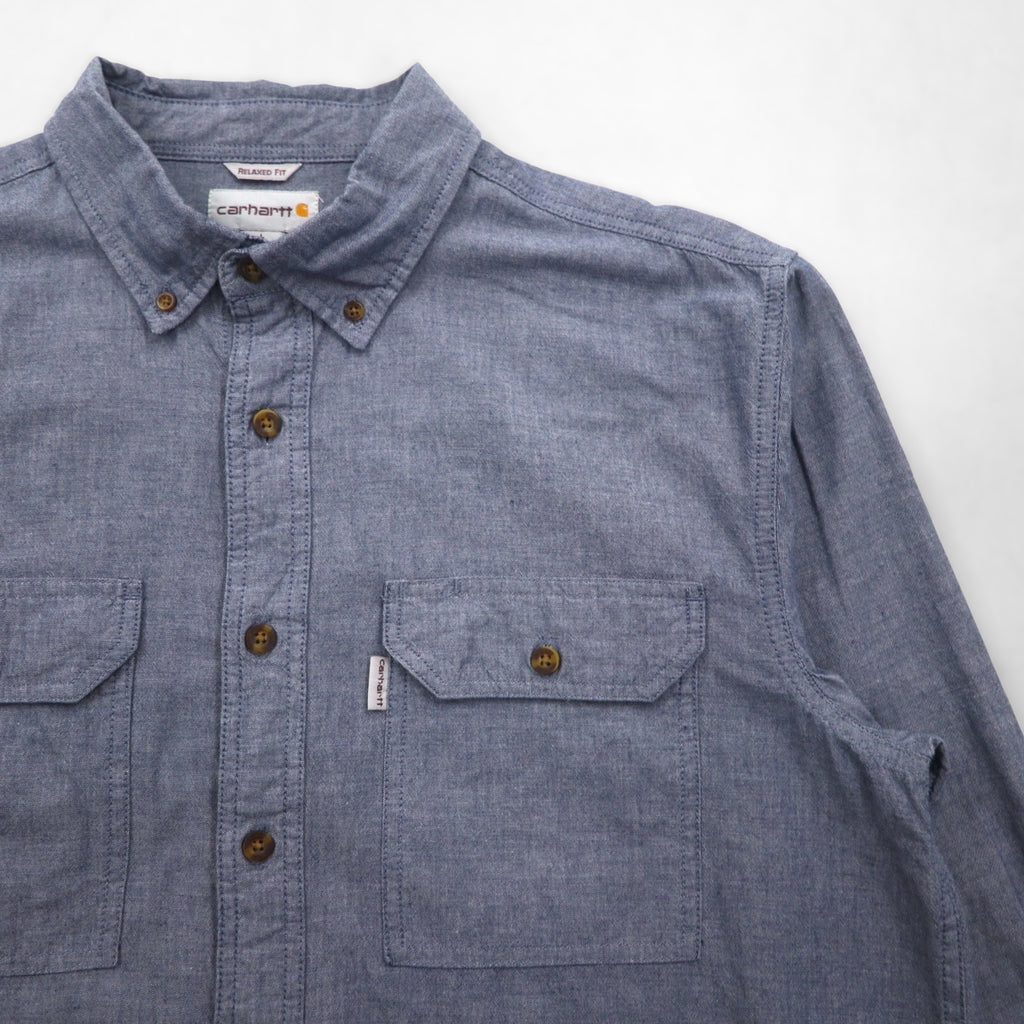 carhartt ボタンダウン シャンブレー ワークシャツ L ブルー FORT L/S CHAMBRAY SHIRT ダブル ポケット S202 RELAXED FIT