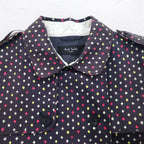 Paul Smith BLACK Rubberized Trench Coat L Navy All-over Dot Pattern Double Breasted Belted Waterproof