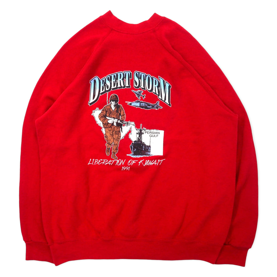 日本然リトテ-古着オンライン-ARTEX USA製 90年代 プリント スウェット XL レッド コットン 裏起毛 DESERT STORM-ARTEX USA Made 90's Print Sweatshirt XL Red Cotton brushed lining DESERT STORM