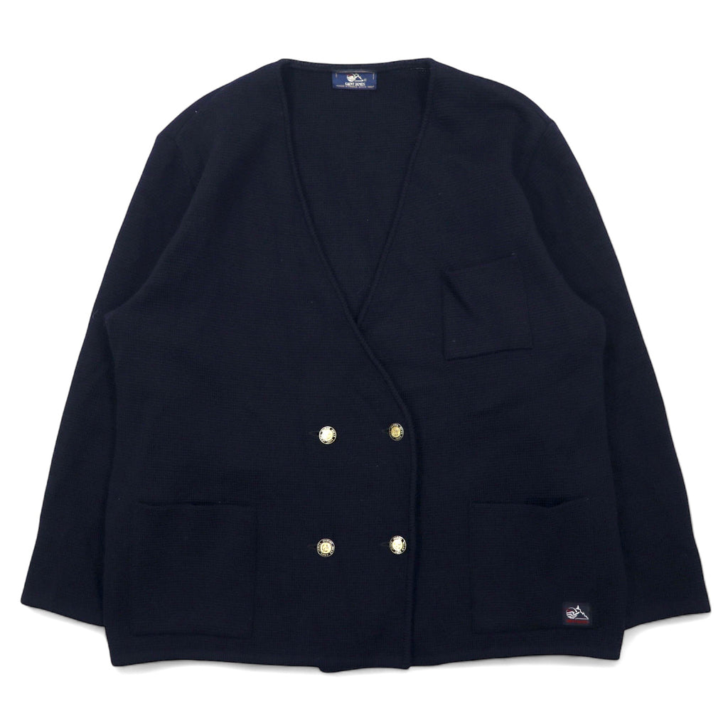 日本然リトテ-古着オンライン-SAINT JAMES フランス製 90年代 ダブル ニット ジャケット カーディガン L ブラック ウール MARINE WEAR 飾りボタン-SAINT JAMES France Made 90's Double Knit Jacket Cardigan L Black Wool MARINE WEAR Decorative Button