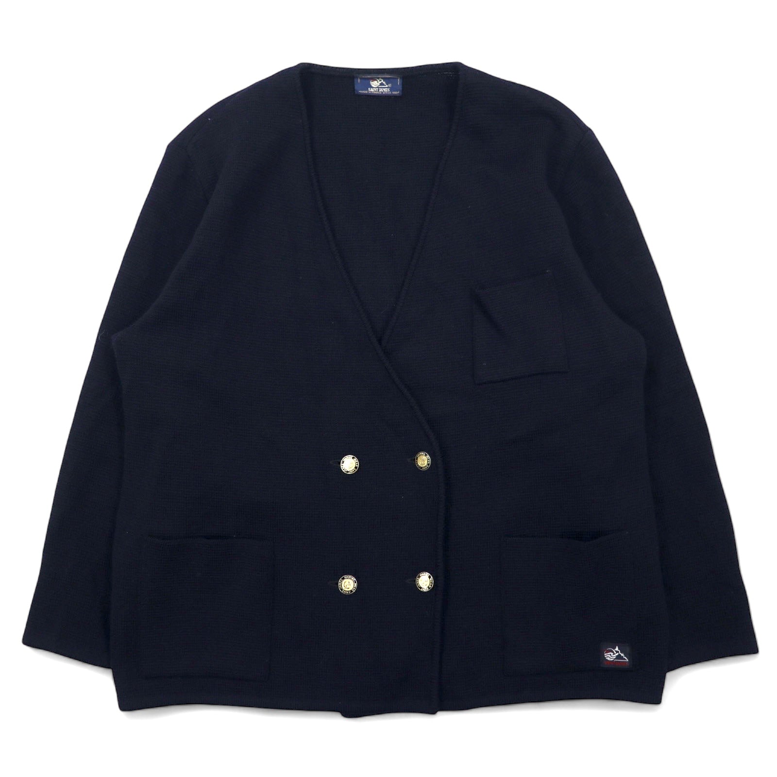 日本然リトテ-古着オンライン-SAINT JAMES フランス製 90年代 ダブル ニット ジャケット カーディガン L ブラック ウール MARINE WEAR 飾りボタン-SAINT JAMES France Made 90's Double Knit Jacket Cardigan L Black Wool MARINE WEAR Decorative Button
