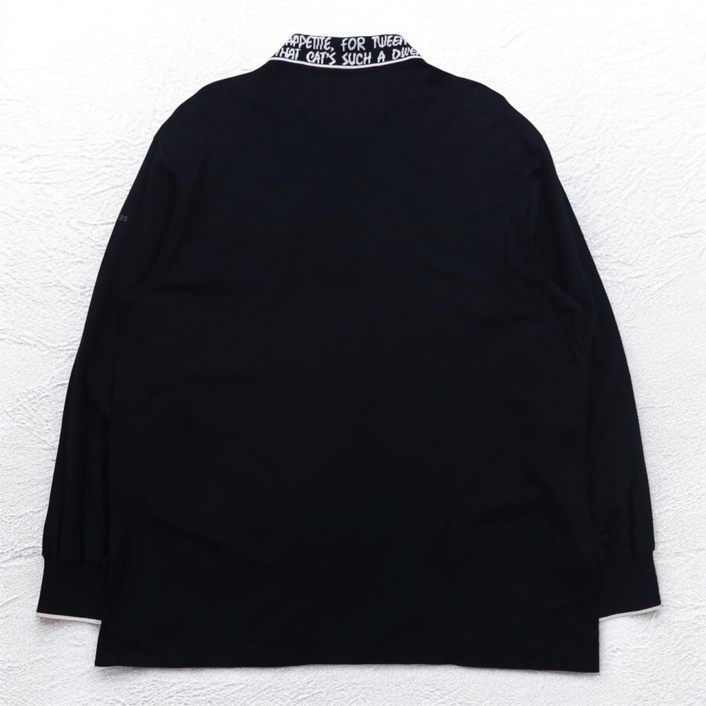 GREEN CLUBS x Warner Bros 90s Long Sleeve Polo Shirt XL Black Pique Looney Tunes Sylvester Cat Made in Japan