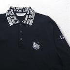 GREEN CLUBS x Warner Bros 90s Long Sleeve Polo Shirt XL Black Pique Looney Tunes Sylvester Cat Made in Japan