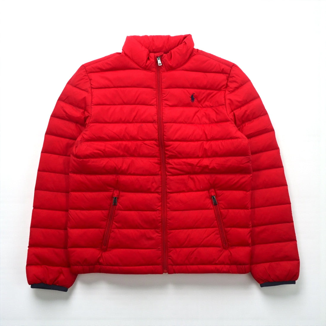 Polo Ralph Lauren Down Jacket L Red Nylon Zip Up Small Pony Embroidery