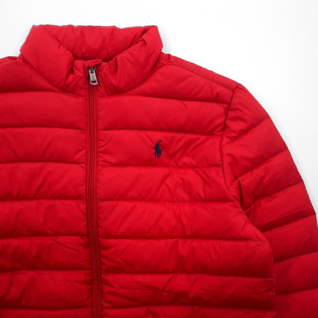 Polo Ralph Lauren Down Jacket L Red Nylon Zip Up Small Pony Embroidery
