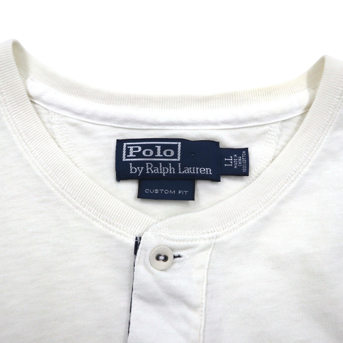 Polo by Ralph Lauren ヘンリーネック Tシャツ XL ホワイト 染み込みプリント ナンバリング CUSTOM FIT