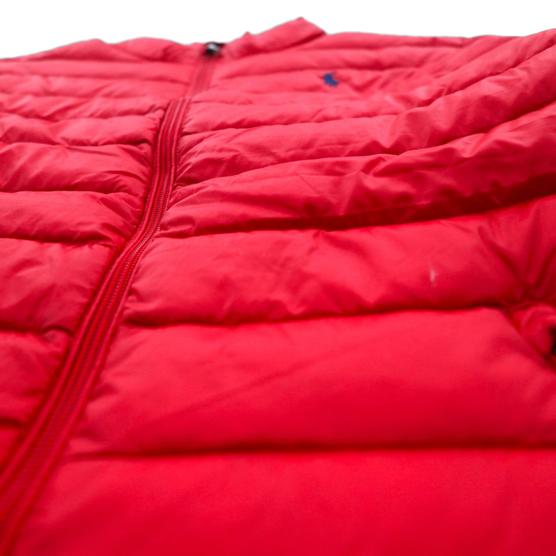 Polo Ralph Lauren Down Jacket L Red Nylon Zip Up Small Pony Embroidery
