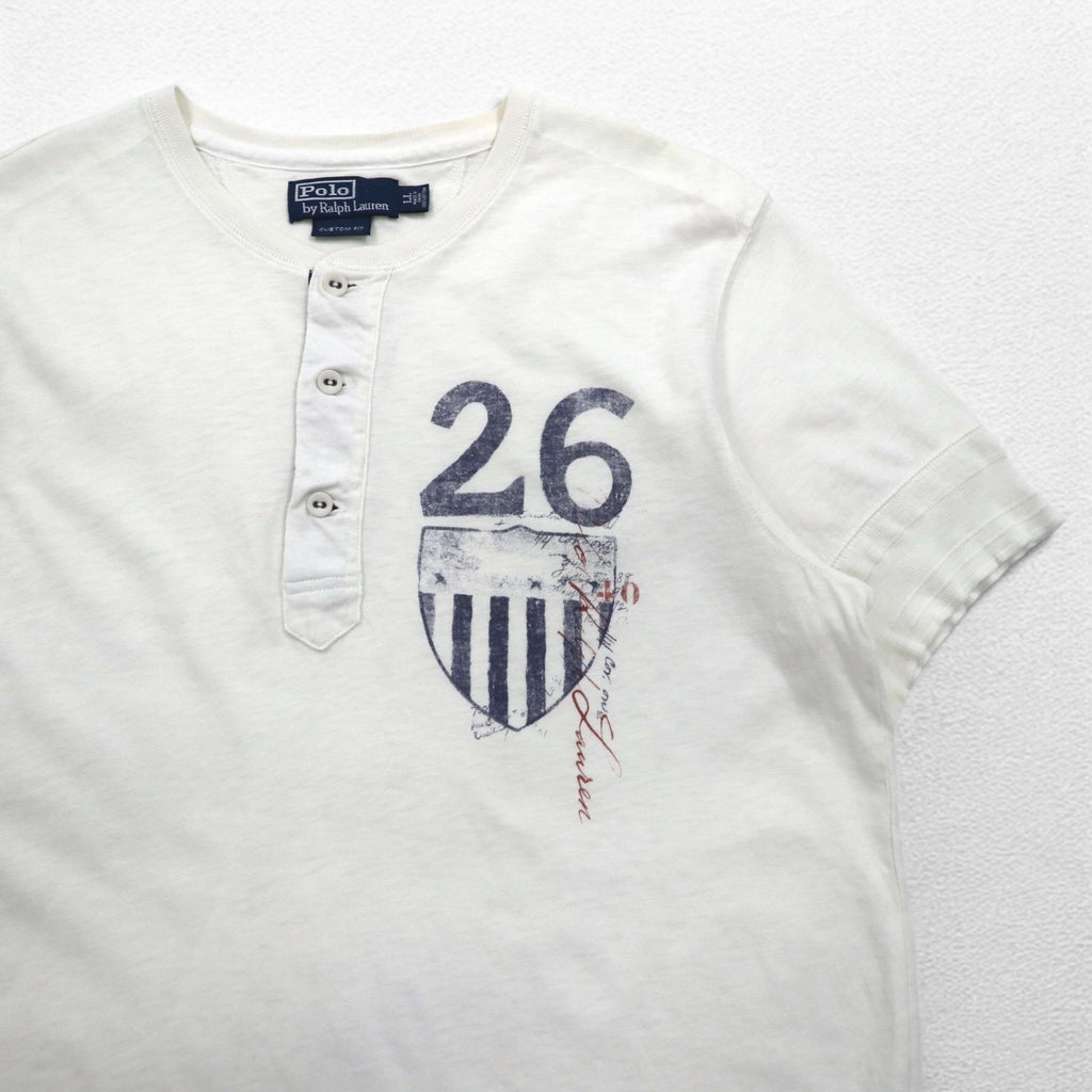 Polo by Ralph Lauren ヘンリーネック Tシャツ XL ホワイト 染み込みプリント ナンバリング CUSTOM FIT