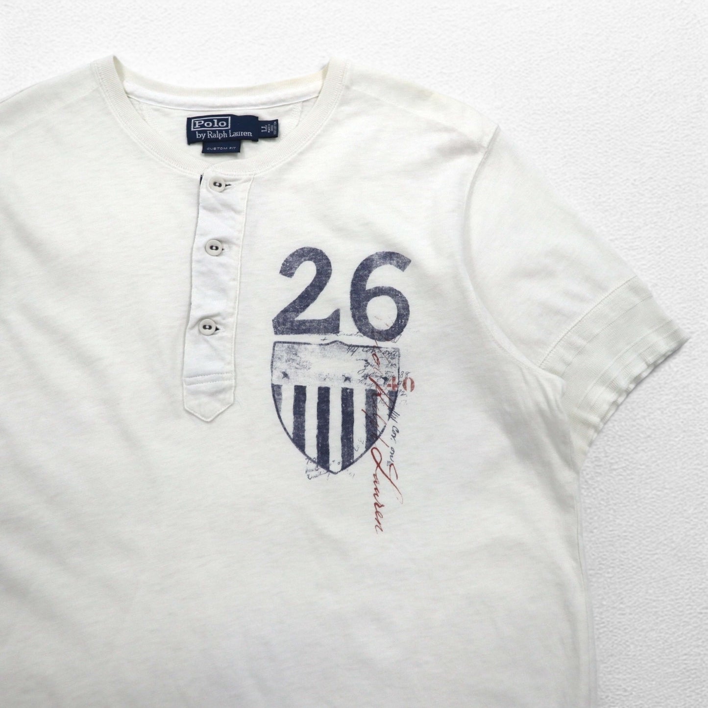 Polo by Ralph Lauren Henley T-shirt, XL, White, Infused Print, Numbering, CUSTOM FIT
