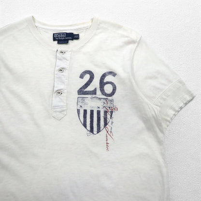 Polo by Ralph Lauren Henley T-shirt, XL, White, Infused Print, Numbering, CUSTOM FIT