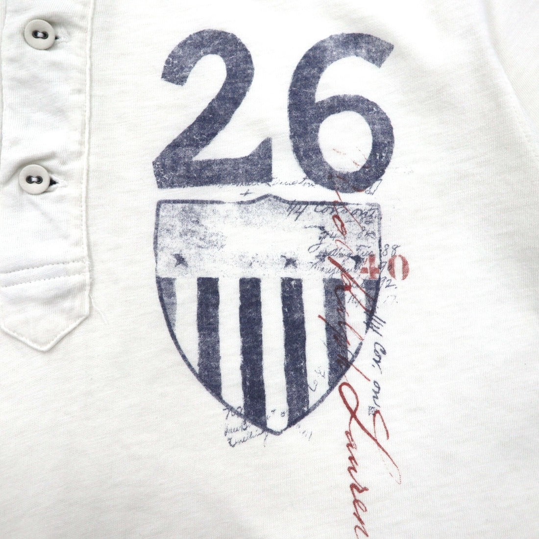 Polo by Ralph Lauren ヘンリーネック Tシャツ XL ホワイト 染み込みプリント ナンバリング CUSTOM FIT