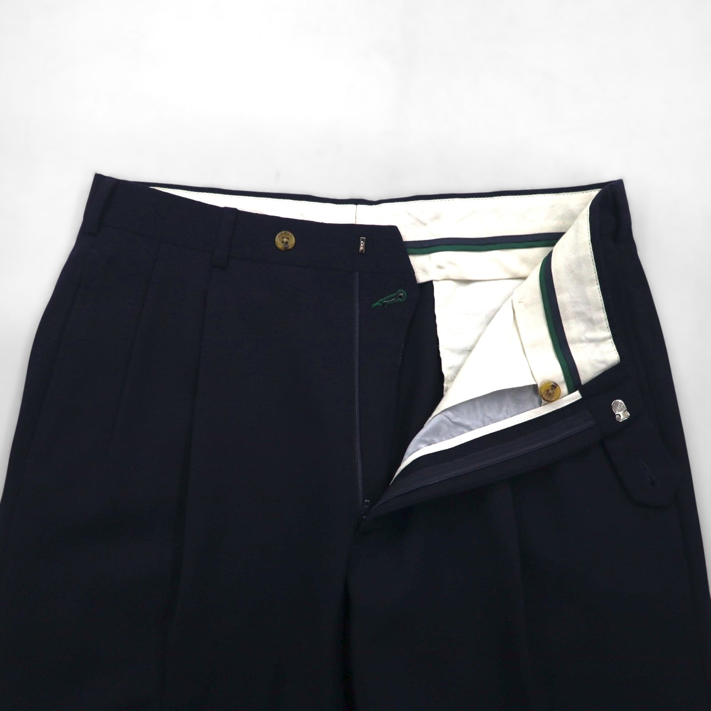 TOMMY HILFIGER 90s 2-pleat wide-leg slacks, size L, navy wool gabardine