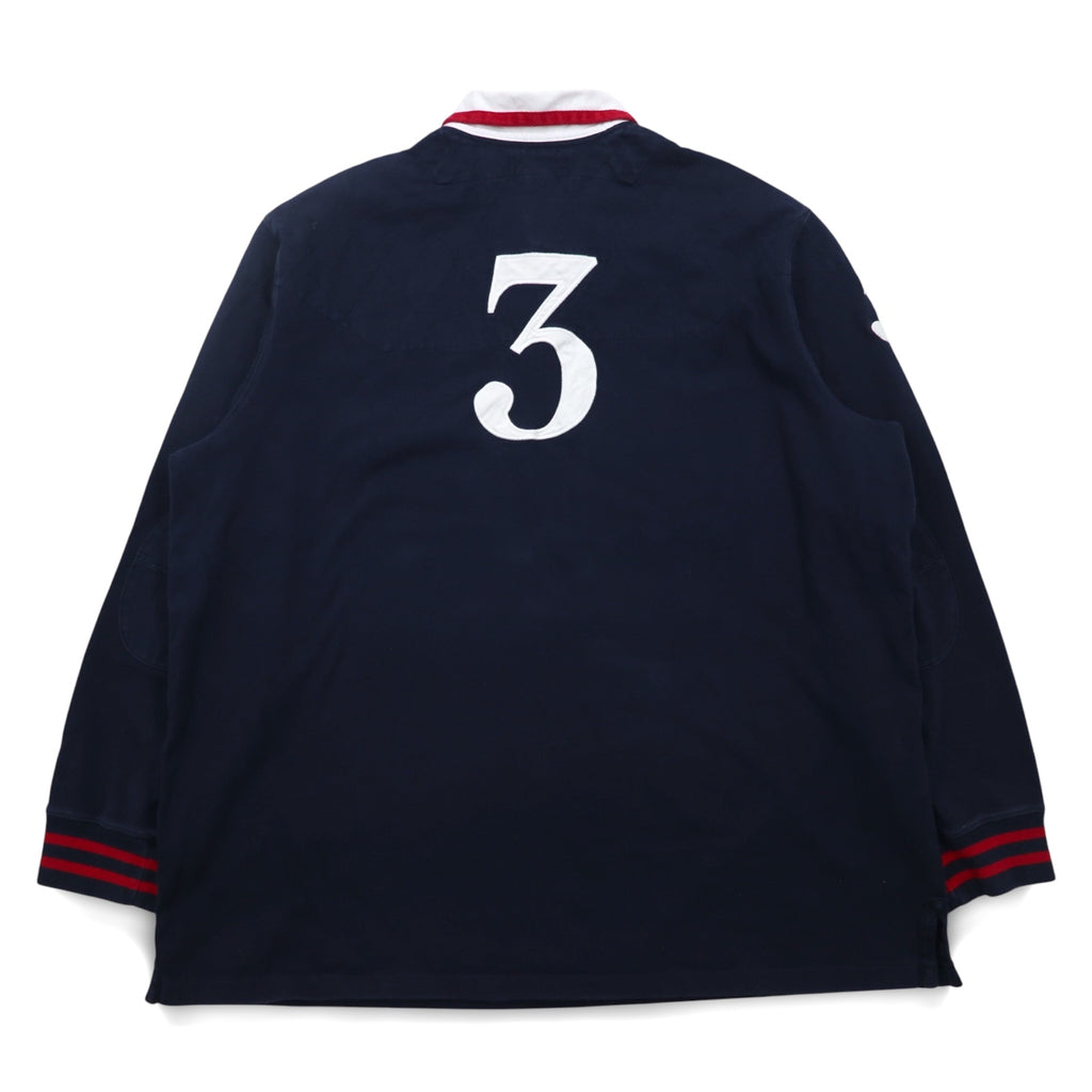 Polo by Ralph Lauren 90s Big Pony Embroidered Rugby Shirt XXL Navy Numbering Elbow Patch Made in Sri Lanka