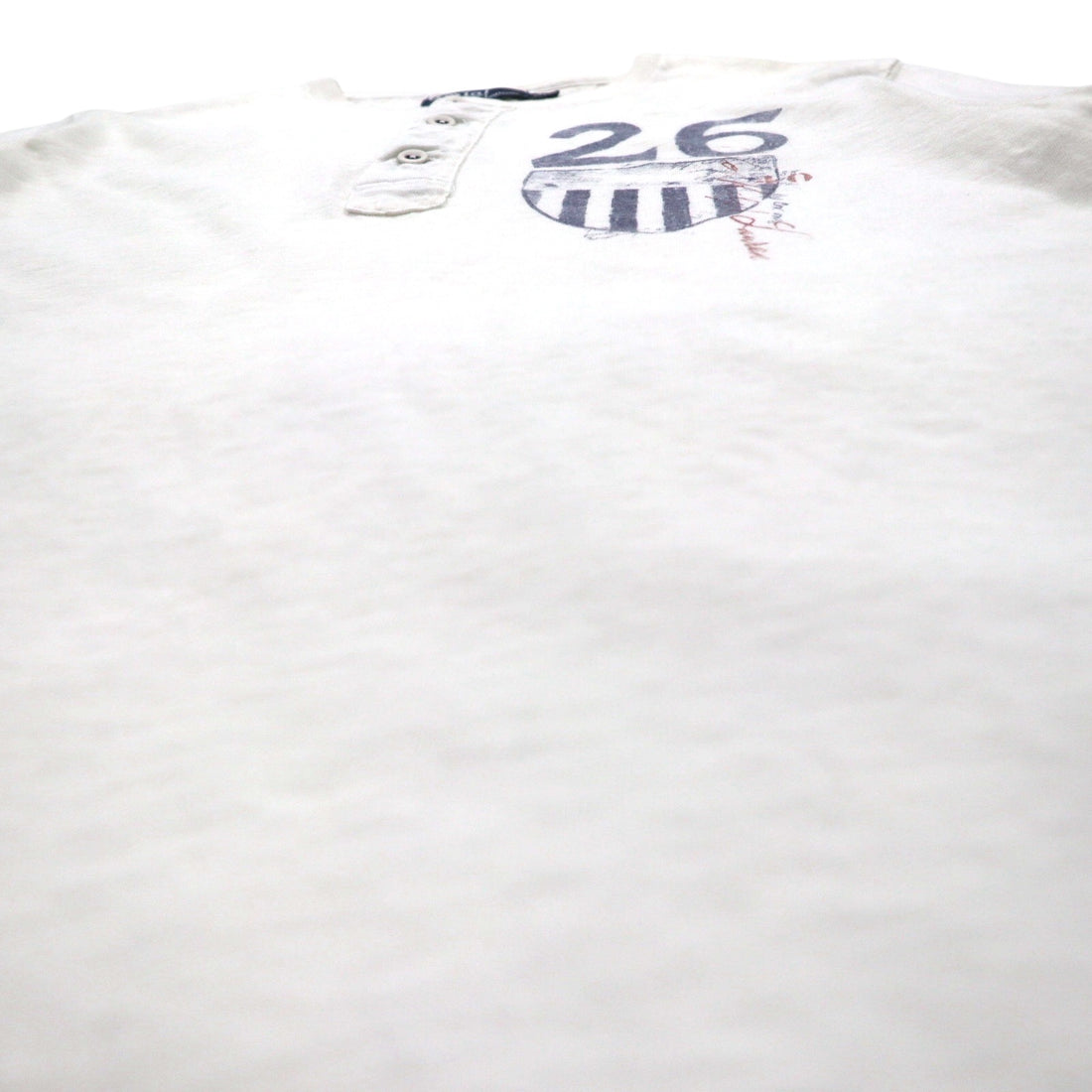 Polo by Ralph Lauren ヘンリーネック Tシャツ XL ホワイト 染み込みプリント ナンバリング CUSTOM FIT