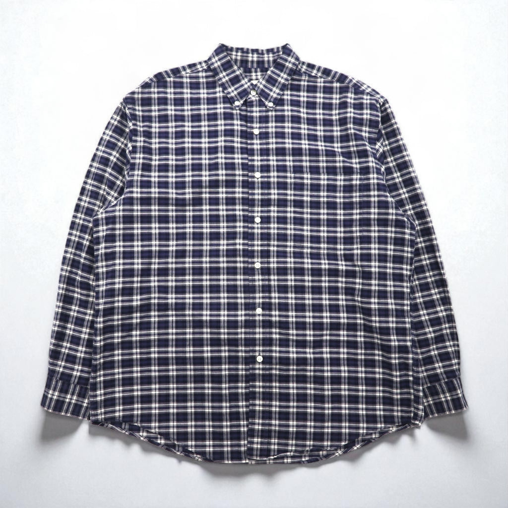 Eddie Bauer 90s Button-Down Shirt, Size L, Navy Cotton, Check, Chest Pocket