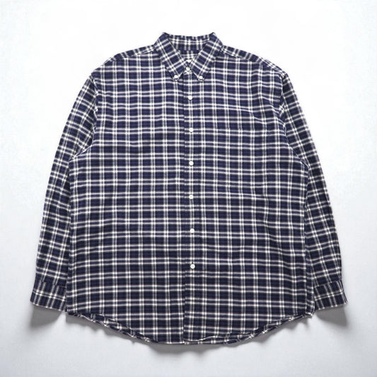 Eddie Bauer 90年代 ボタンダウンシャツ L ネイビー コットン チェック 胸ポケット