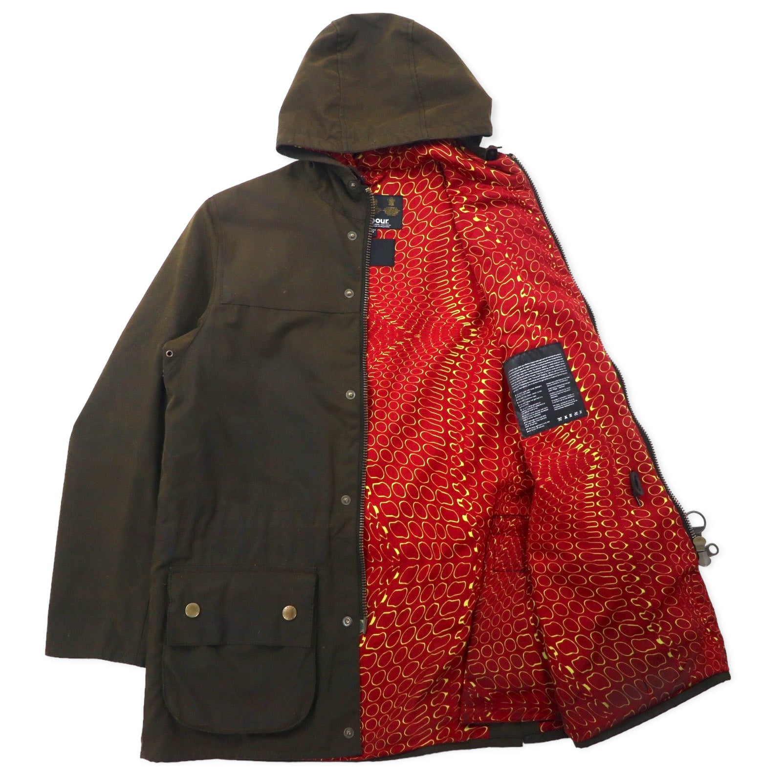 Barbour × ID URBAN RESEARCH × LOWPRO イギリス製 オイルドジャケット フーディー 36 ブラウン コットン ドローコード SLIM FIT DURHAM ダーハム 1102007