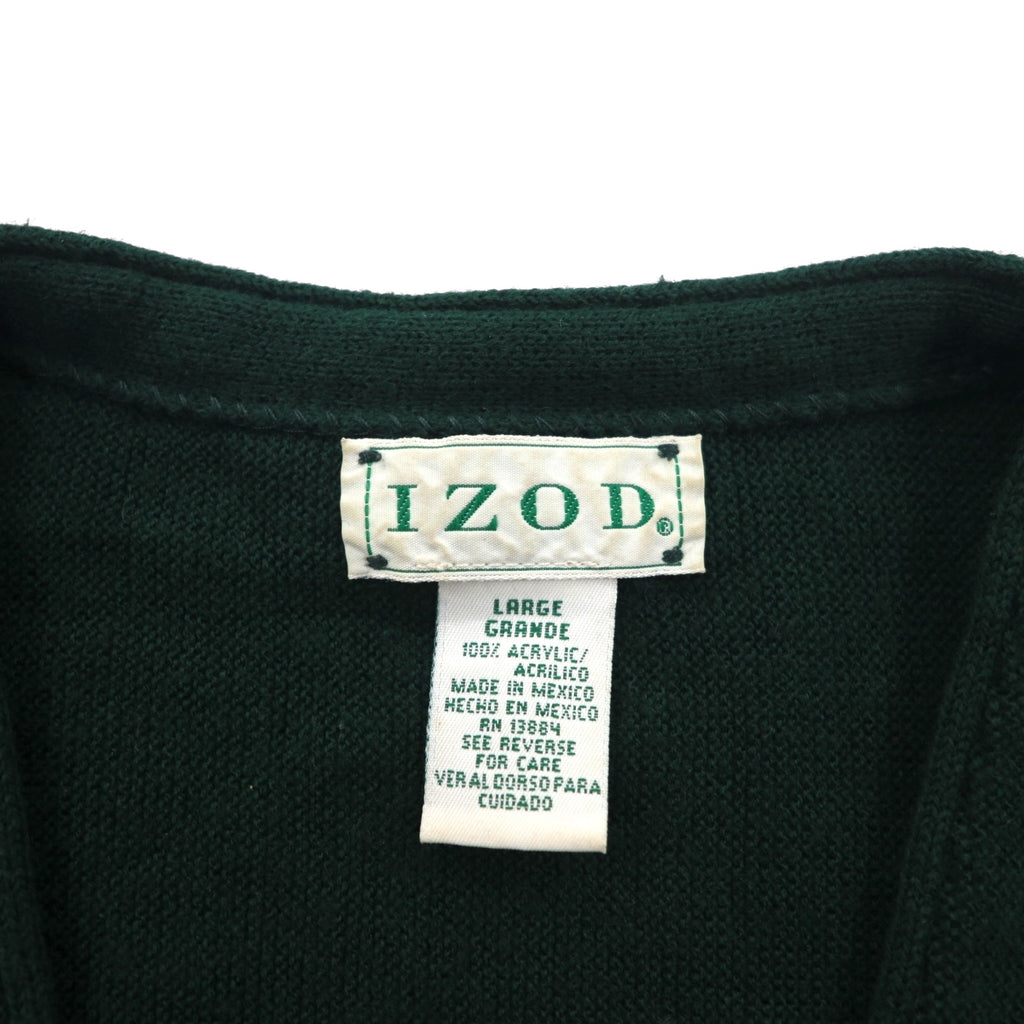 IZOD 90年代 アクリル ニット Vネック カーディガン L グリーン ワンポイントロゴ