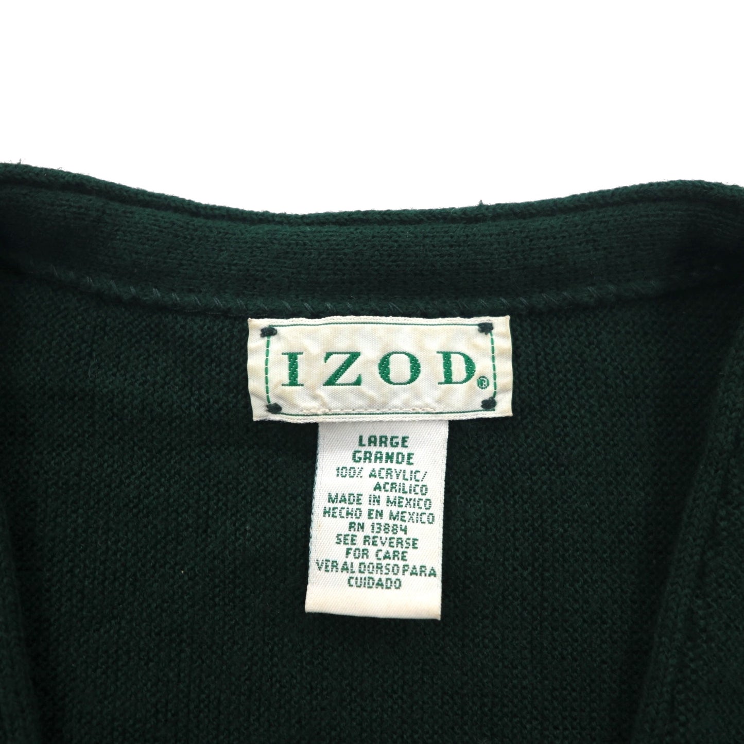 IZOD 90年代 アクリル ニット Vネック カーディガン L グリーン ワンポイントロゴ