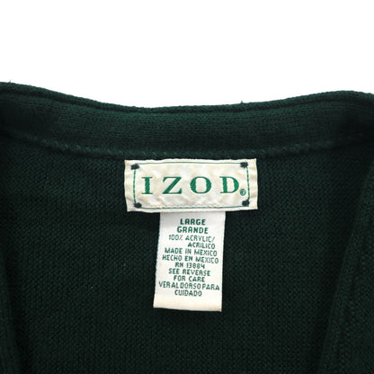 IZOD 90年代 アクリル ニット Vネック カーディガン L グリーン ワンポイントロゴ