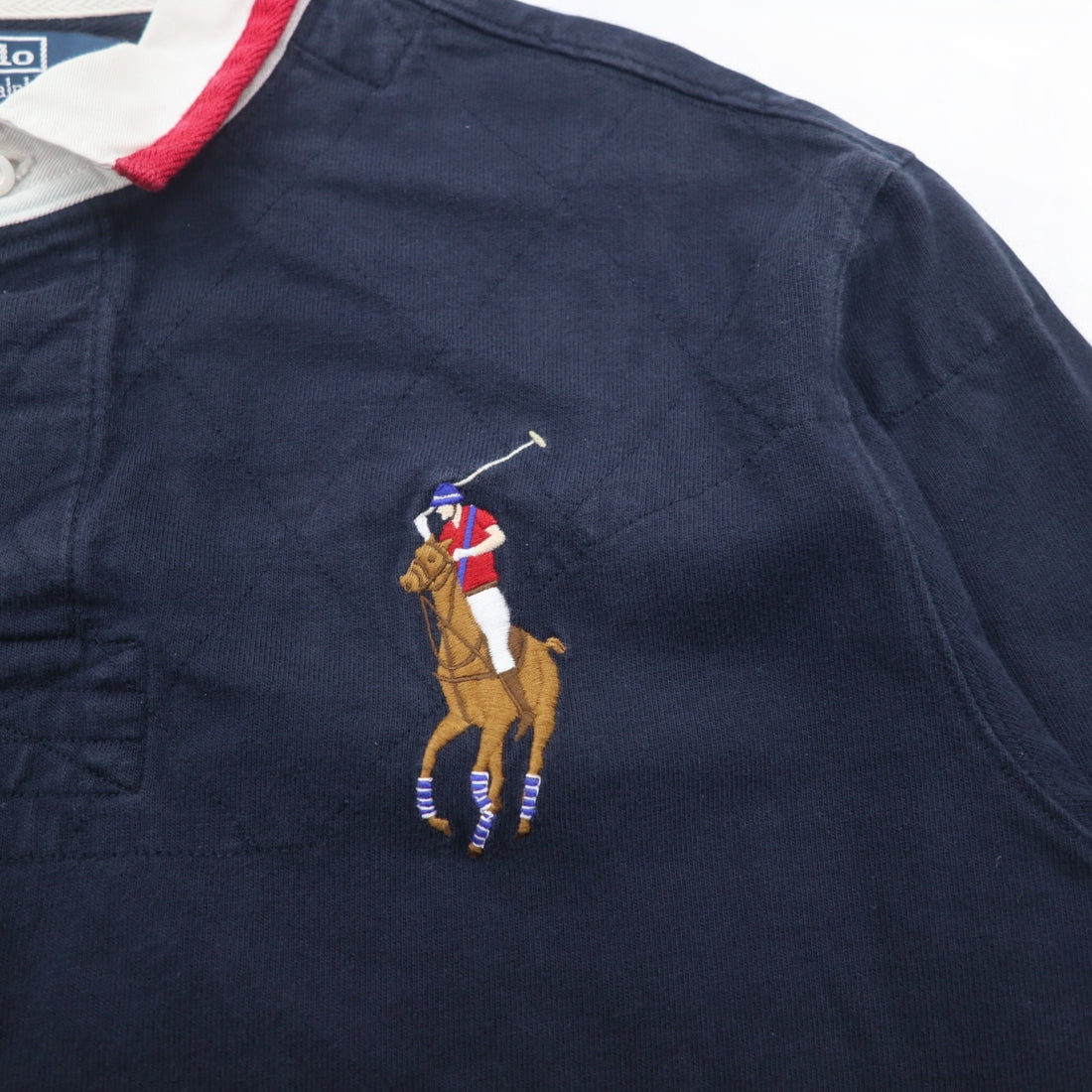 Polo by Ralph Lauren 90s Big Pony Embroidered Rugby Shirt XXL Navy Numbering Elbow Patch Made in Sri Lanka