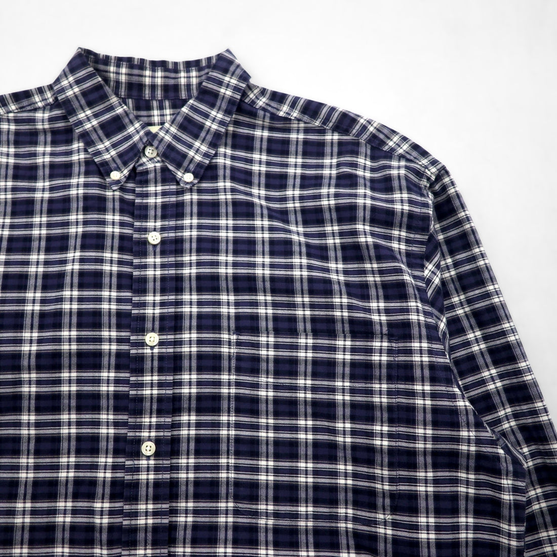 Eddie Bauer 90s Button-Down Shirt, Size L, Navy Cotton, Check, Chest Pocket