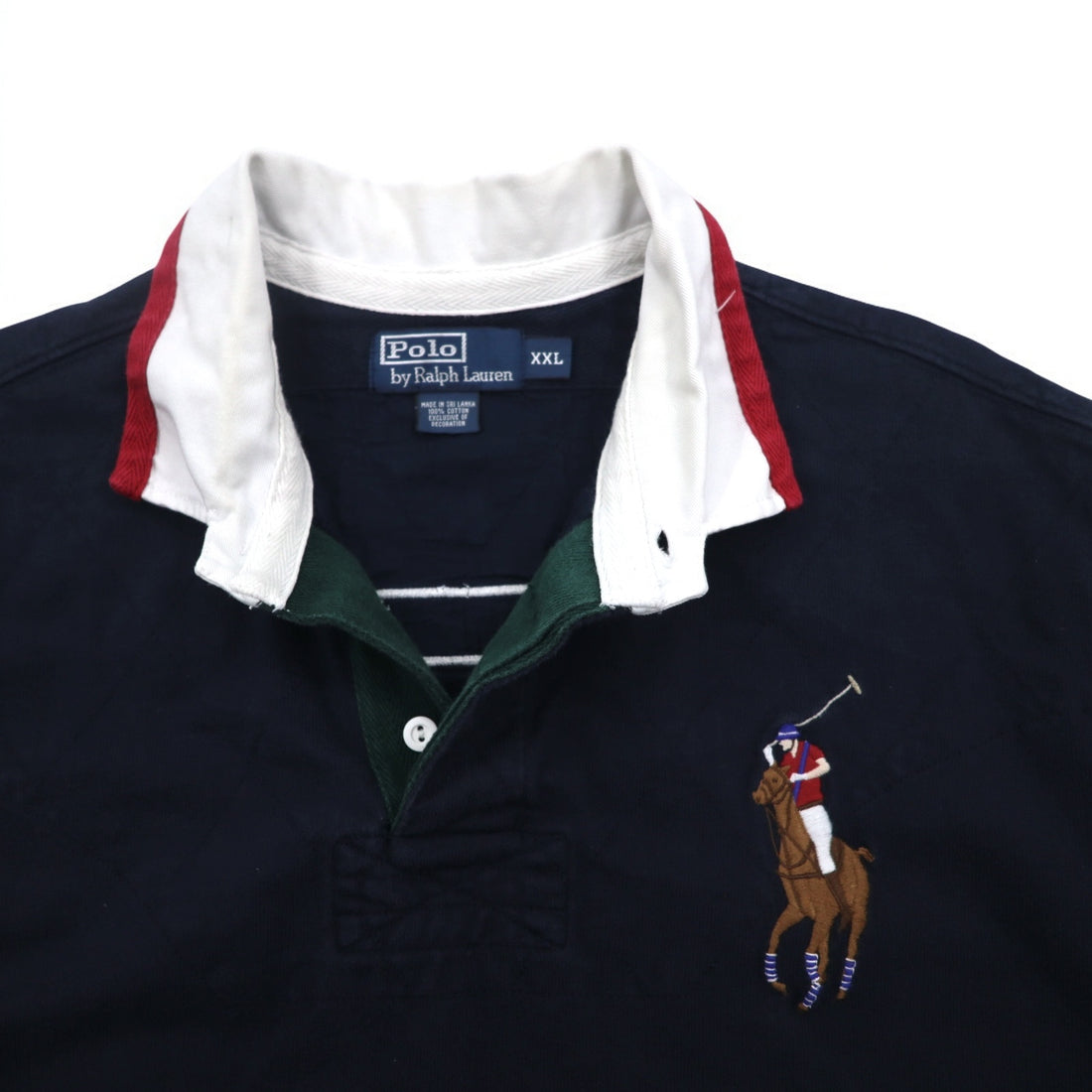 Polo by Ralph Lauren 90s Big Pony Embroidered Rugby Shirt XXL Navy Numbering Elbow Patch Made in Sri Lanka