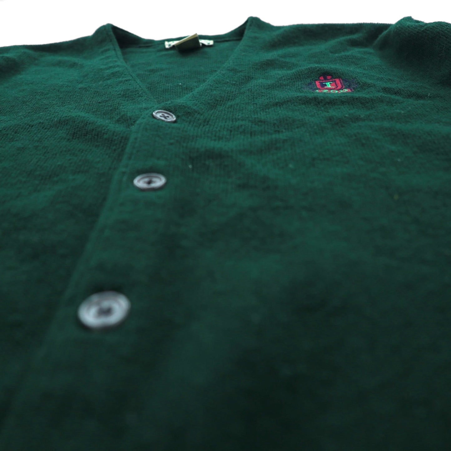 IZOD 90年代 アクリル ニット Vネック カーディガン L グリーン ワンポイントロゴ