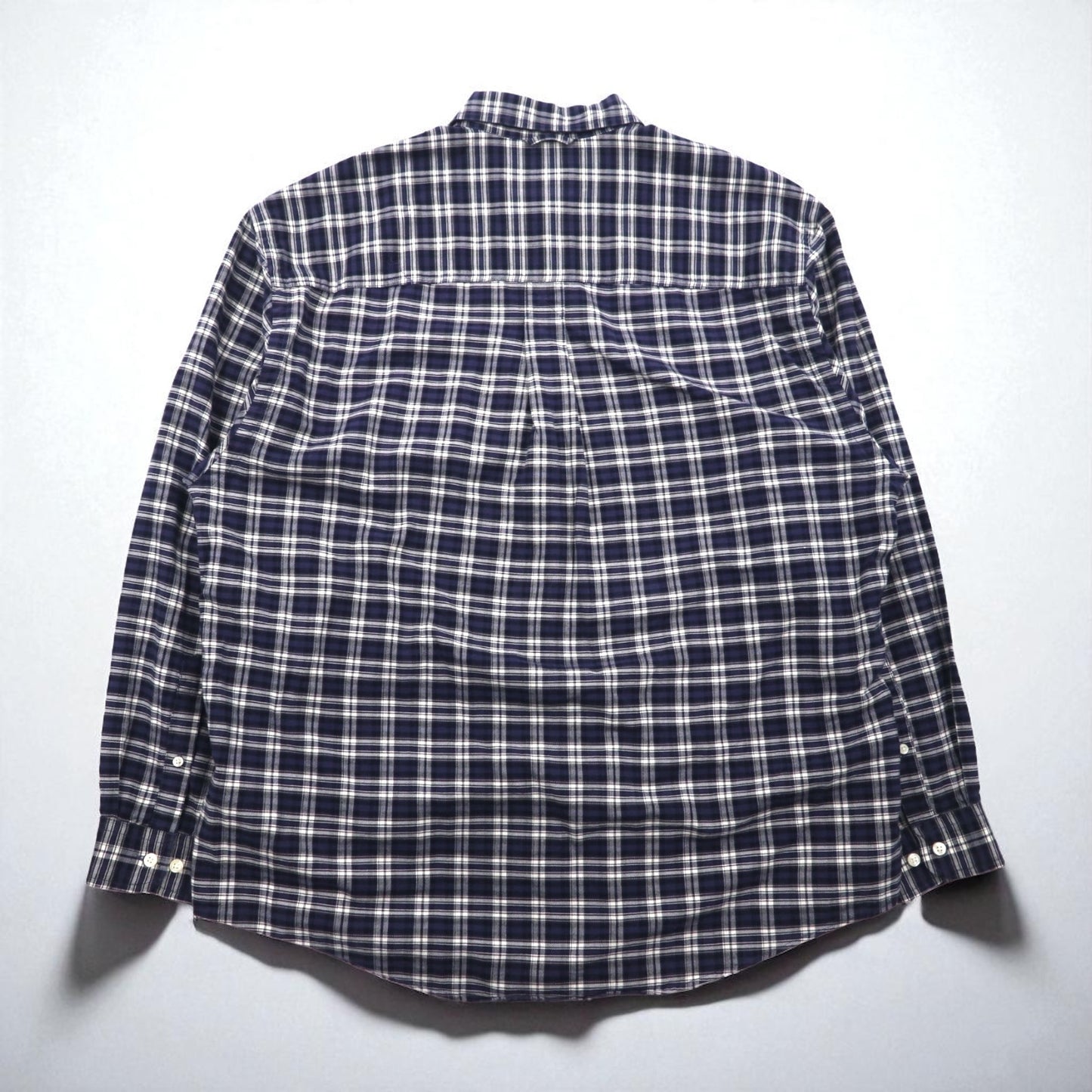 Eddie Bauer 90s Button-Down Shirt, Size L, Navy Cotton, Check, Chest Pocket