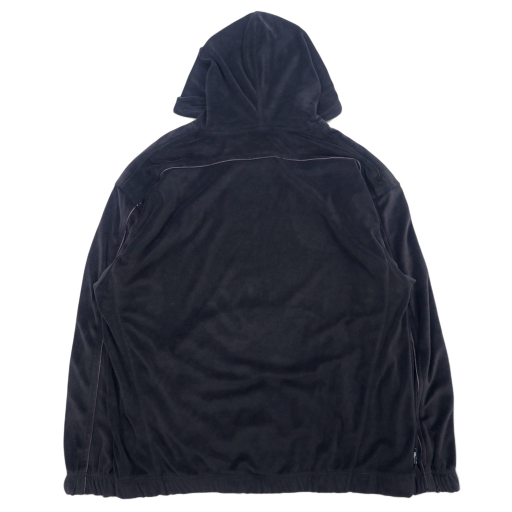 STARTER 90s Velour Pullover Hoodie L Black Polyester Logo Embroidery