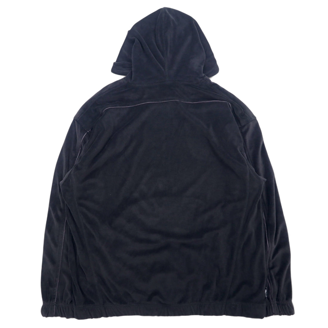 STARTER 90s Velour Pullover Hoodie L Black Polyester Logo Embroidery